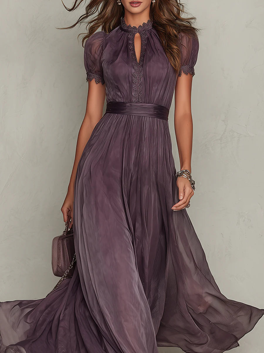 Flavia™ | Vestido Largo de Gasa Morado Elegante con Escote Lágrima
