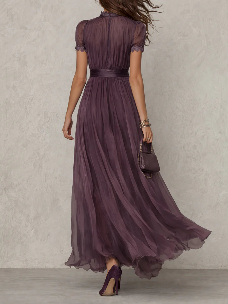Flavia™ | Vestido Largo de Gasa Morado Elegante con Escote Lágrima