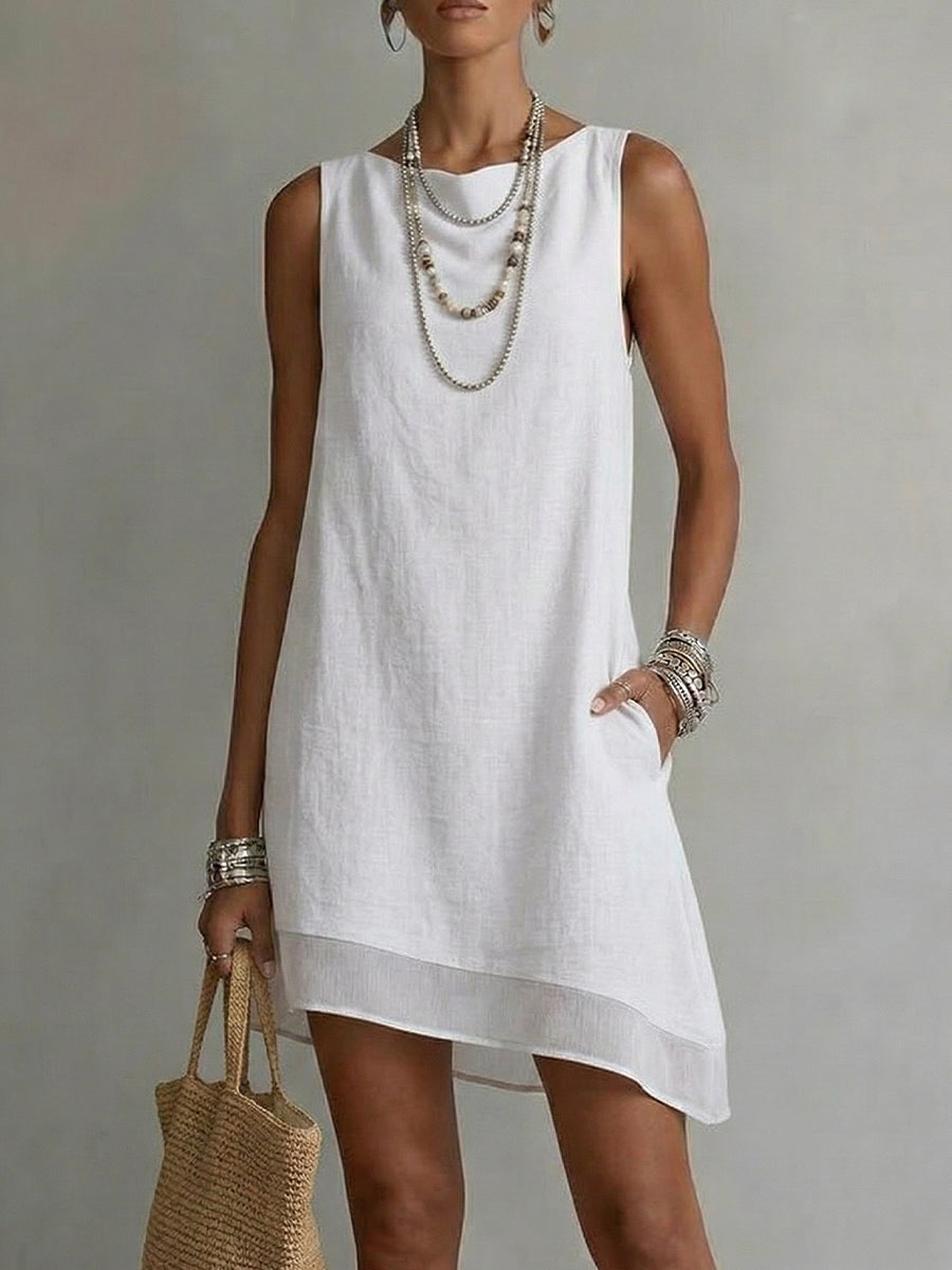 Beatrice | Boat-Neck Diagonal-Hem Dress