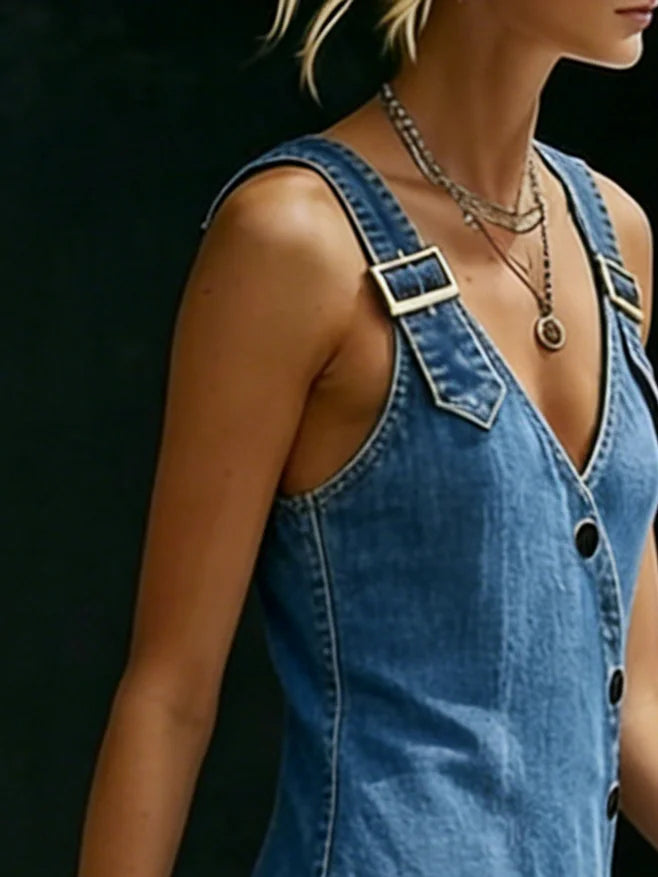 Vera™ | Vestido largo denim abotonado