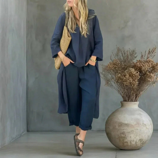 Lucía™ | Conjunto de Dos Piezas con Chaleco Largo Relajado y Pantalón Ancho