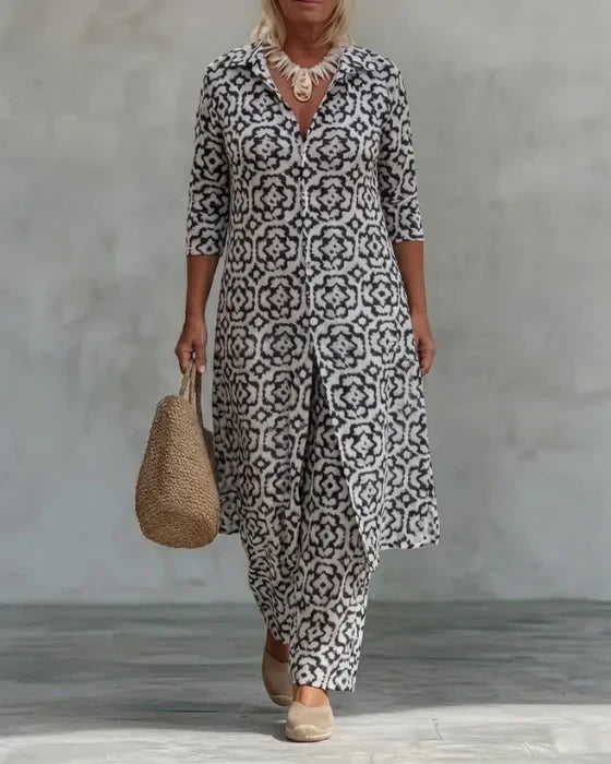 Sara™ | Conjunto Boho de Túnica con Estampado Geométrico y Pantalón Ancho