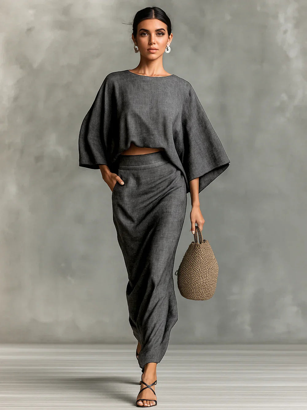 Selene™ | Conjunto de Dos Piezas con Falda Maxi y Mangas Murciélago