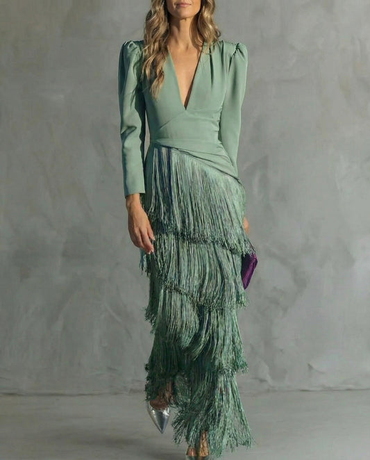 Chiara vestido elegante flecos azul