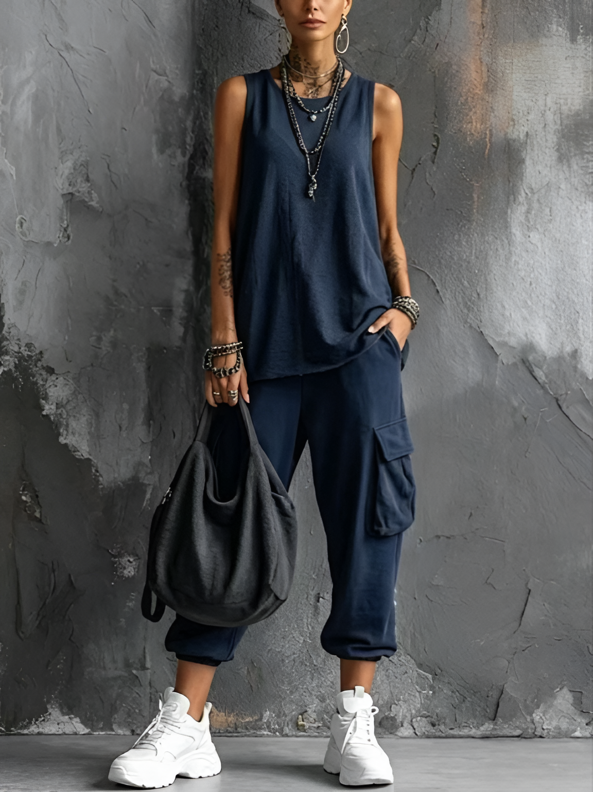 Noemi conjunto casual azul marino