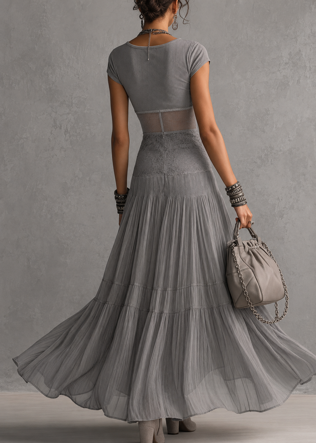Alba | Lace-Panel Top & Pleated Skirt Set