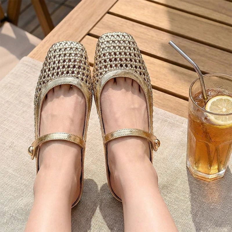 Lumira | Woven Square-Toe Clogs