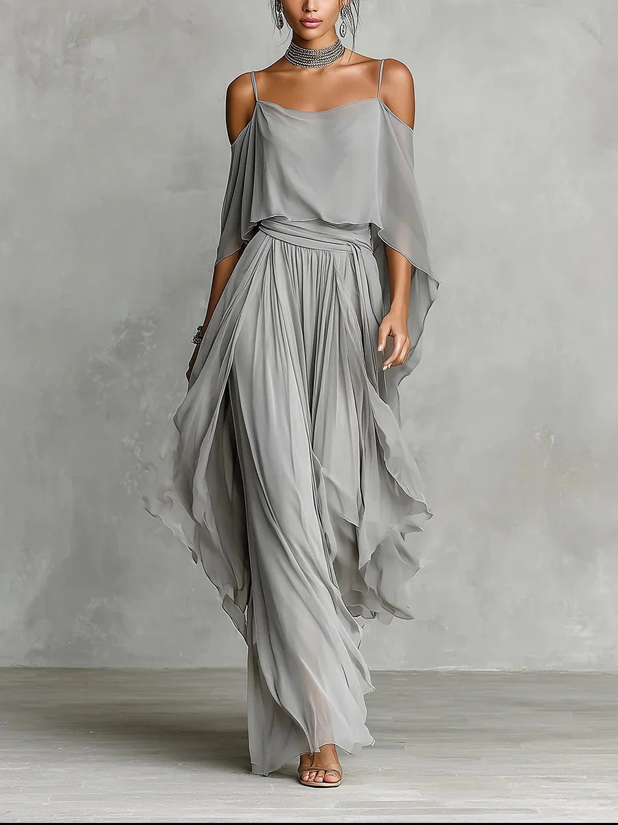 Isabela™ | Conjunto Fluido Gris con Top de Tirantes Finos y Pantalón Ligero
