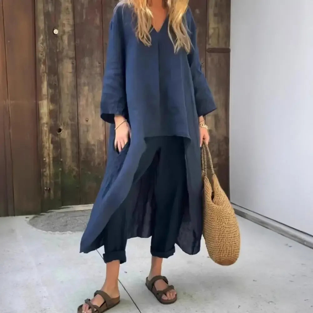 Lucía™ | Conjunto de Dos Piezas con Chaleco Largo Relajado y Pantalón Ancho