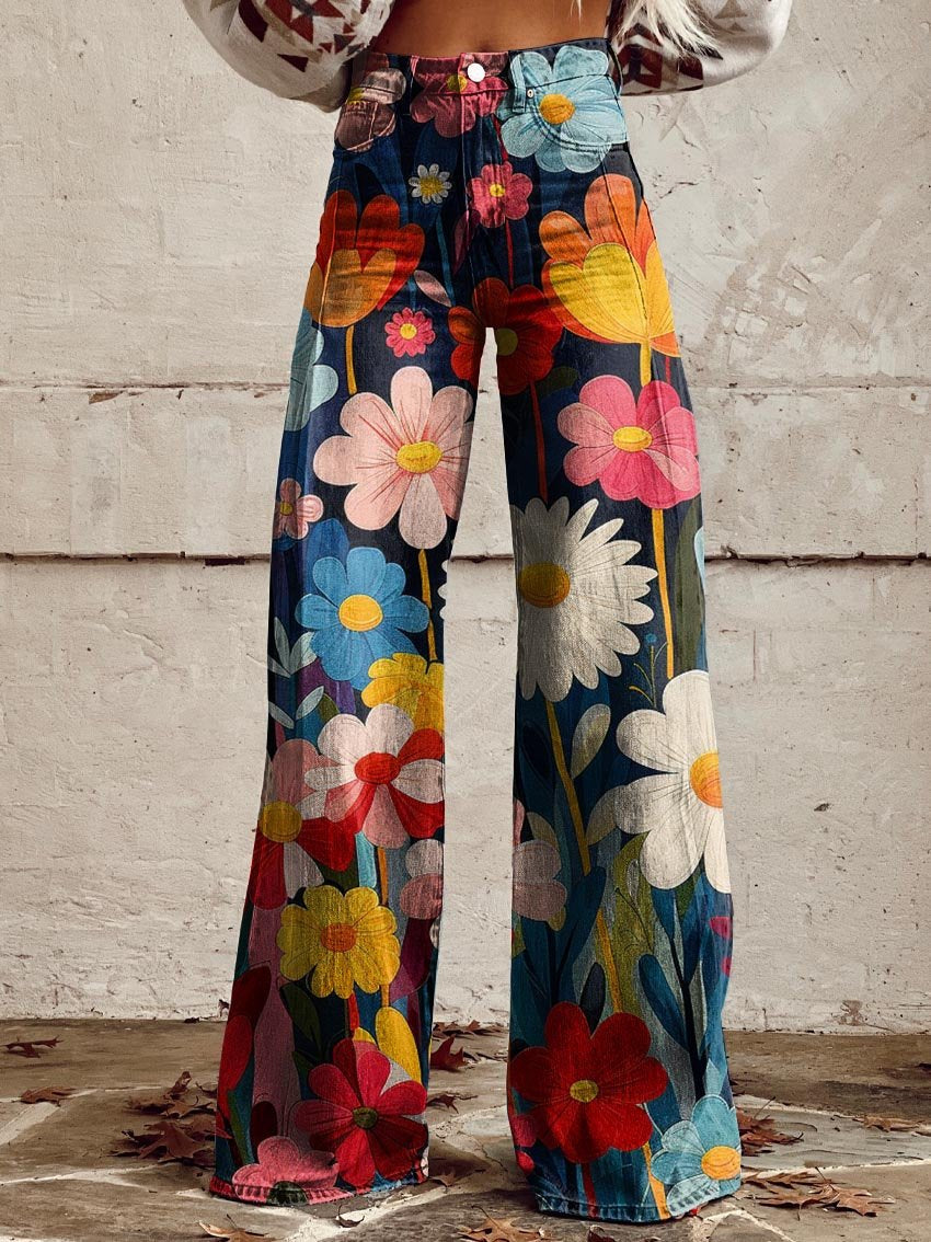 Léna - Pantalón floral de pierna ancha