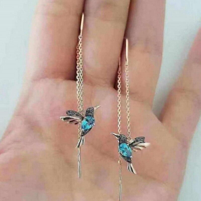 Pendientes colibrí de bisutería en color azul