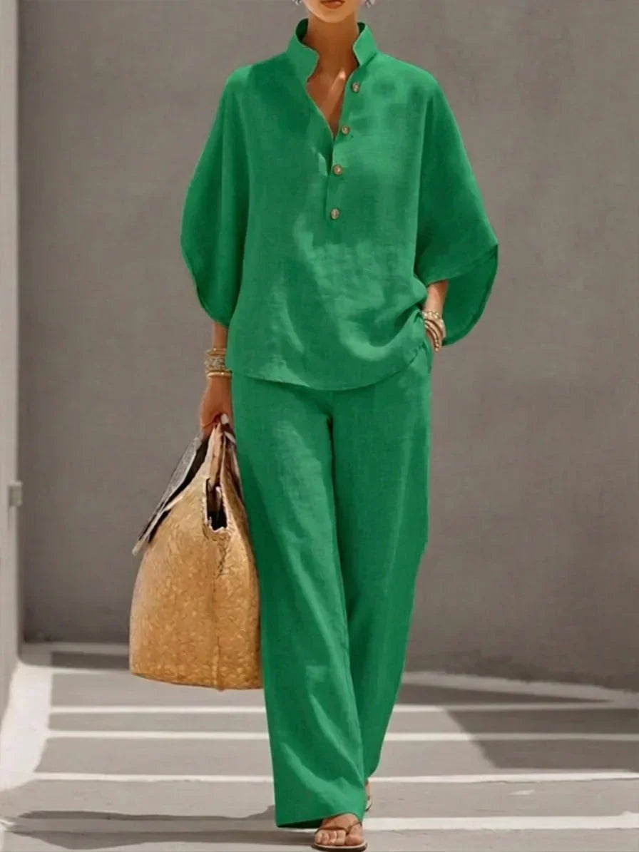 Maribel™ | Conjunto Top con Mangas Murciélago y Pantalón Ancho
