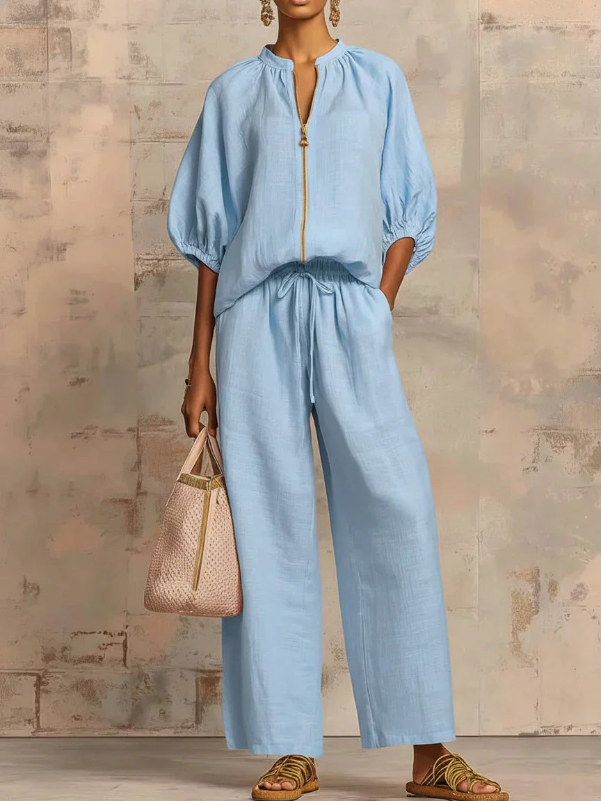 Alba™ | Conjunto Relajado de Camisa con Botones y Pantalón Ancho