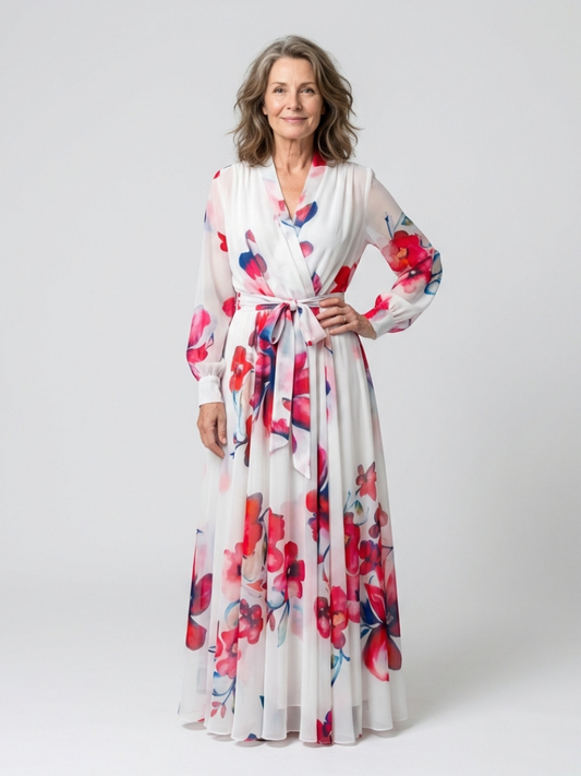 Vestido Maxi Floral de Manga Larga