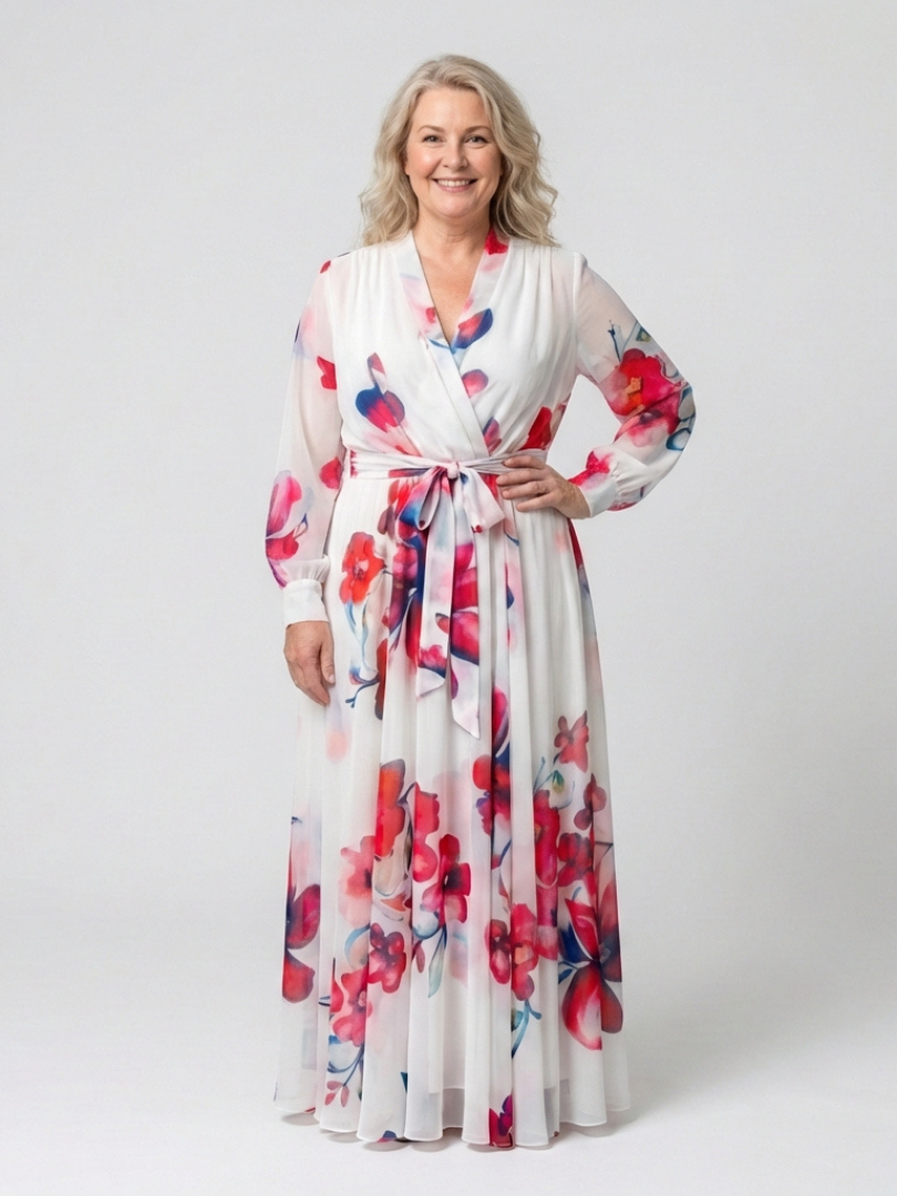 Vestido Maxi Floral de Manga Larga
