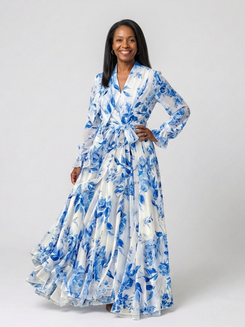 Vestido Maxi Floral de Manga Larga