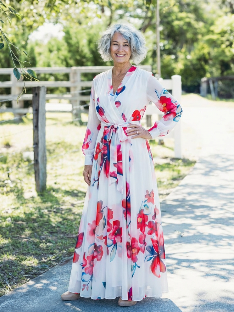 Vestido Maxi Floral de Manga Larga