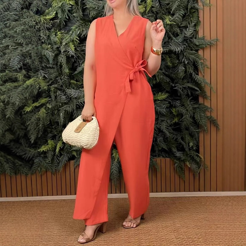Dahlia | V-Neck Tie-Waist Jumpsuit