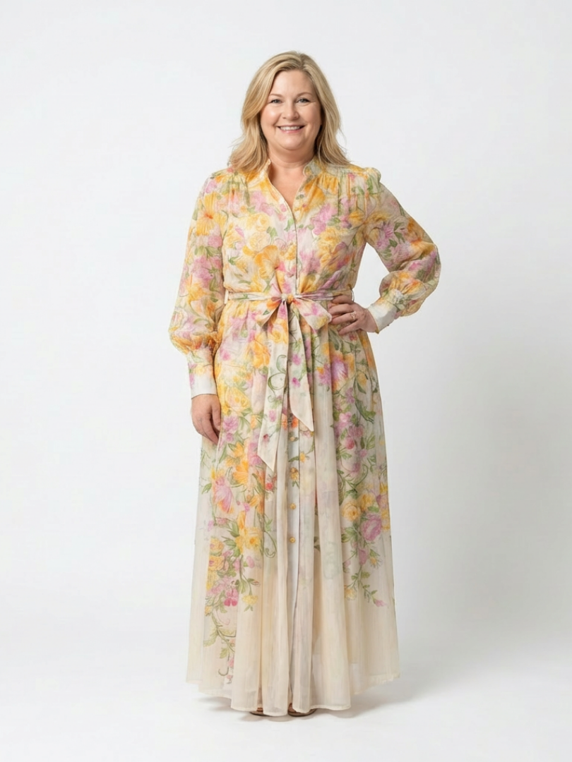 Vestido Maxi Floral de Manga Larga