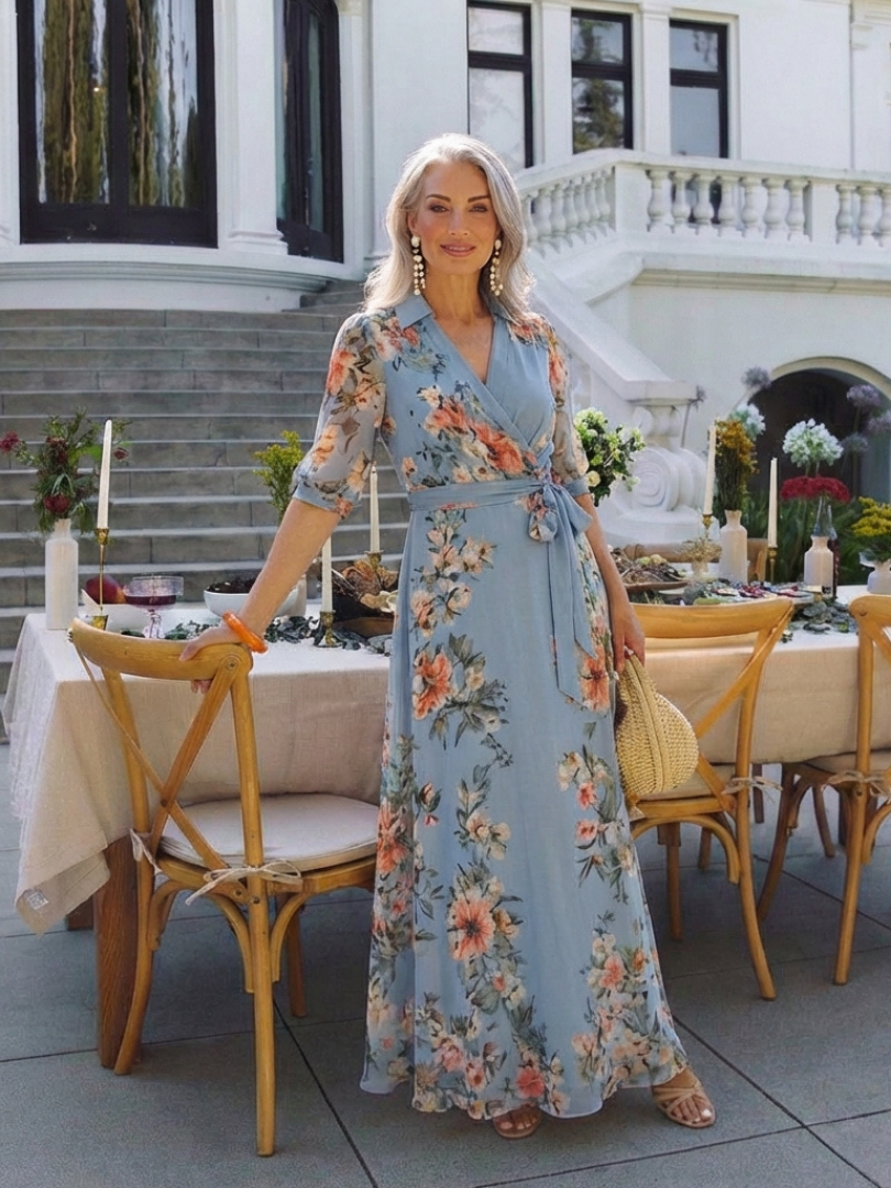 Elowen | Vestido Maxi Floral Cruzado con Escote en V