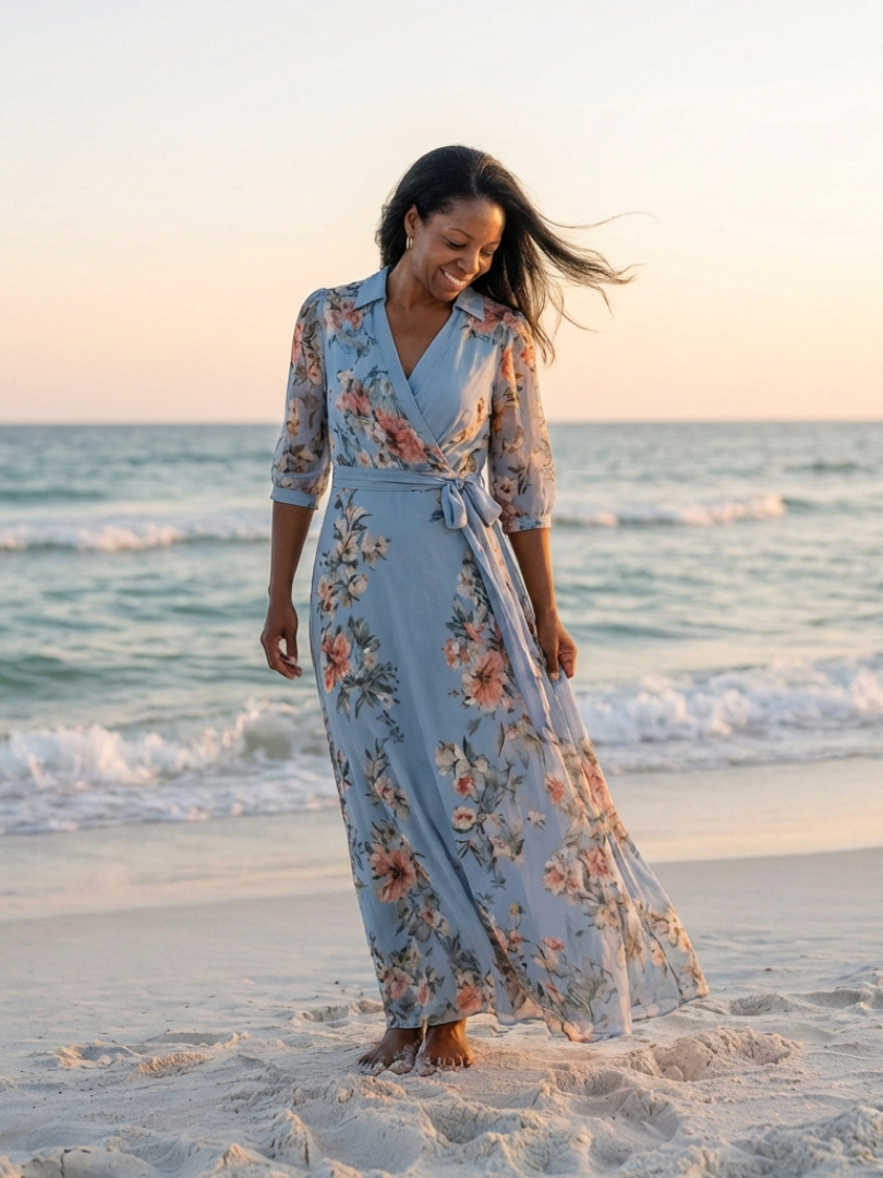 Elowen | Vestido Maxi Floral Cruzado con Escote en V
