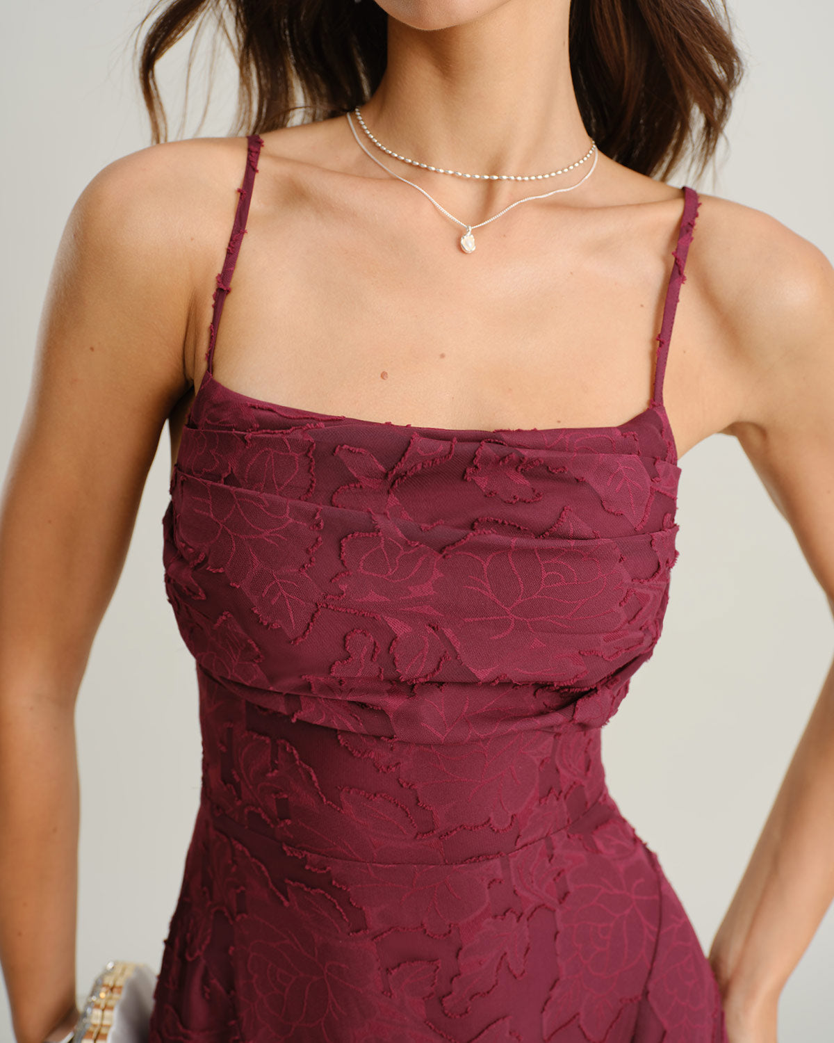 Vestido maxi slip jacquard rojo vino - imagen 2