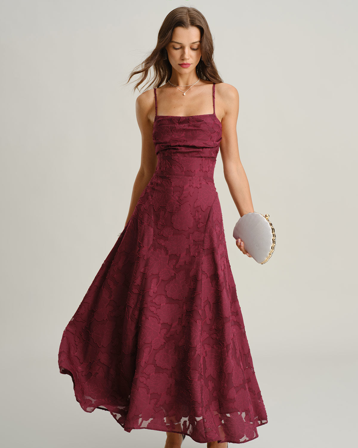 Vestido maxi slip jacquard rojo vino - imagen 1