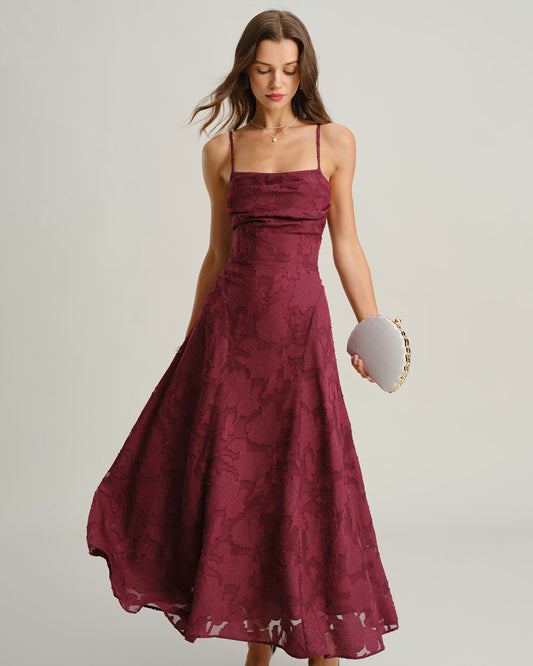 Vestido maxi slip jacquard rojo vino - imagen 1